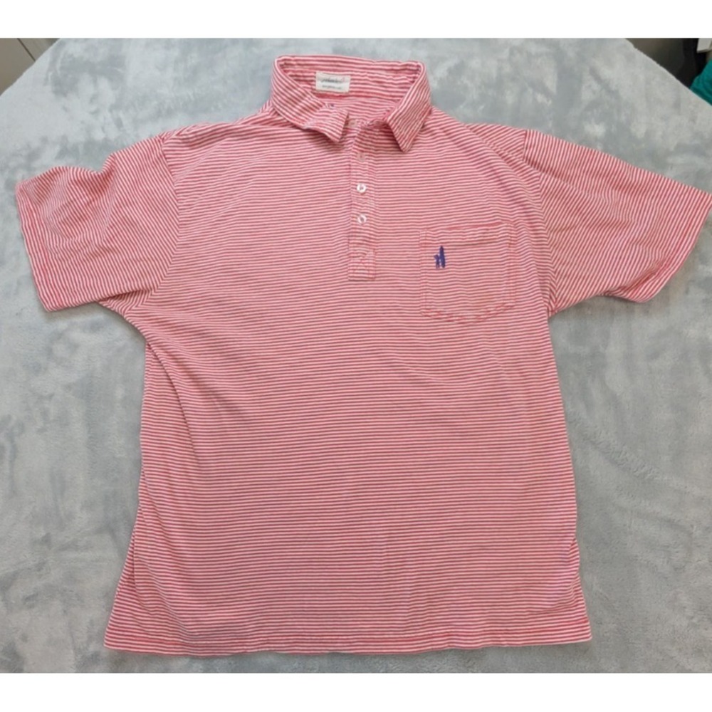 Johnnie-O Mens XXL Red White Striped Performance Polo Shirt Pocket Stretch
